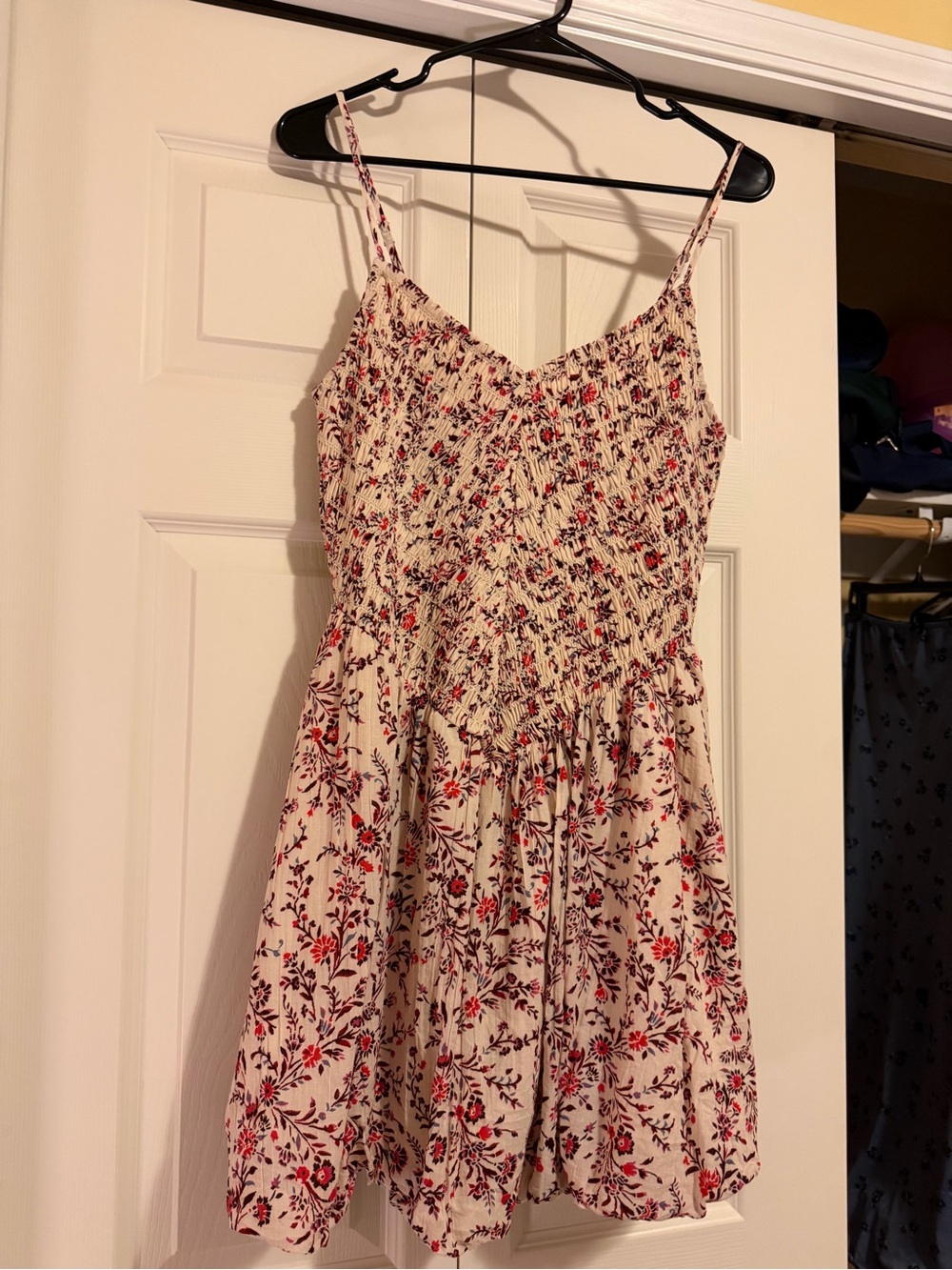 AE Floral Summer drop waist Dress - Cream with Red & Navy Accents - size m